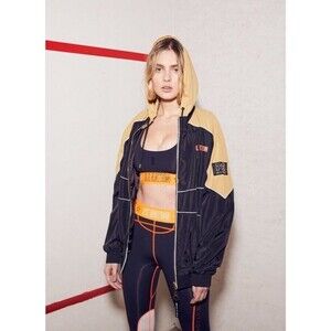 P.E. Nation Propel Hooded Technical Sporty Windbreaker Jacket Tan Black Small